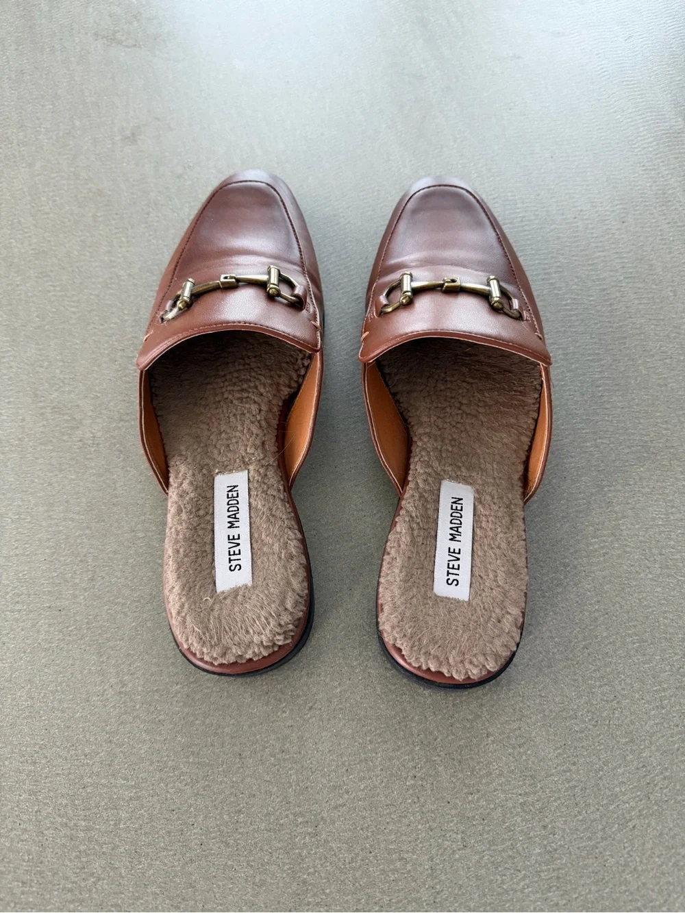 Steve Madden Cognac Leather Slip-On Mules with Gold Hardware Men’s sz 8.5
